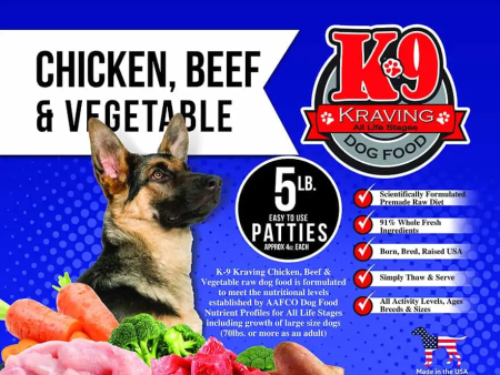 K9 Kravings Raw Chicken Beef & Vegetable Patty 5lb Online Sale