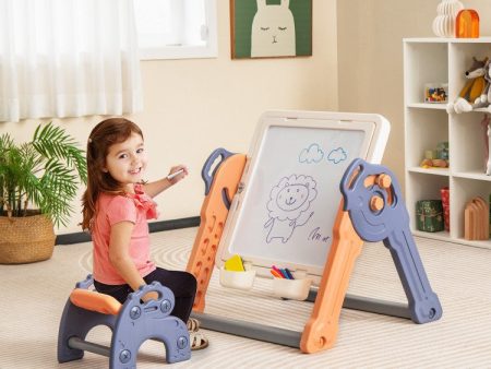 6-In-1 Folding Kids Art Easel with Reversible Building Block Tabletop Hot on Sale