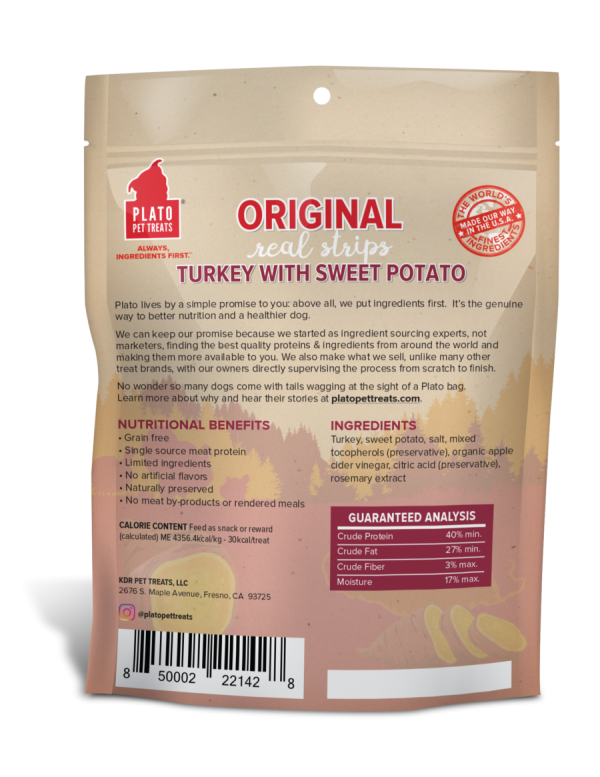 Plato Pet Treats Real Strips Turkey & Sweet Potato Sale