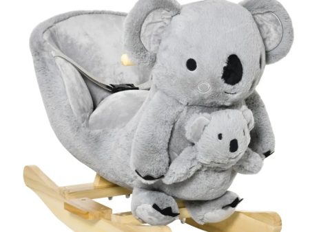 Kids Plush Ride-on Rocking Horse Koala-shaped Toy Rocker W  Gloved Doll Grey Supply