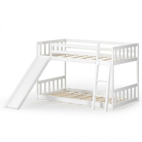 Twin Over Twin Wooden Bunk Bed with Slide Ladder for Kids Cheap