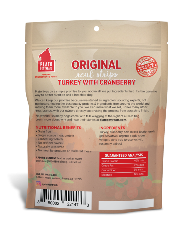 Plato Pet Treats Real Strips Turkey & Cranberry Discount