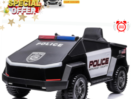 KidsVIP Kids Ride on Police Truck 12V Battery Powered Electric 4x4 AWD Remote Control Car: Rubber Wheels, 1 Leather Seat, Emergency Siren, Music Player, Lights Supply