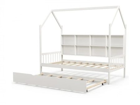 Twin Size Kids Montessori Daybed with Roof and Shelf Compartments Supply