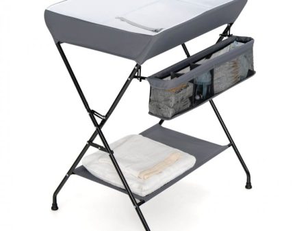 Baby Storage Foldable Diaper Changing Table - Gray For Discount