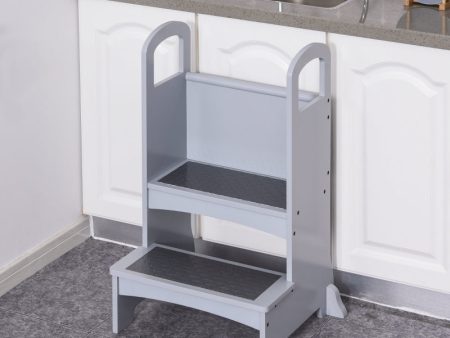 Step Stool with 2 Steps and Support Handles, Kids Footstool - Grey Hot on Sale