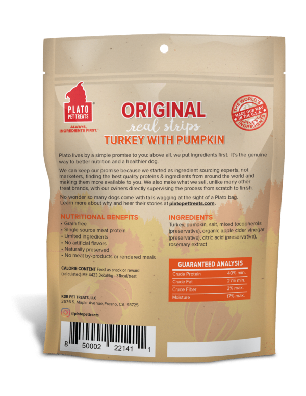 Plato Pet Treats Real Strips Turkey & Pumpkin on Sale