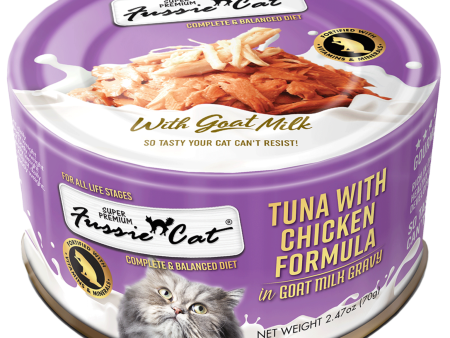 Fussie Cat Canned Tuna With Chicken & Goat Milk Gravy 2.47oz For Sale