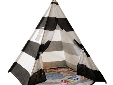 Large Foldable Kids Canvas Teepee Play Tent With Lights ( Black & White ) For Cheap