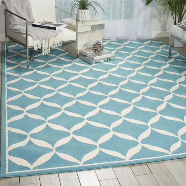 Nourison Home Decor DER06 Aqua White Contemporary Tufted Rug Discount