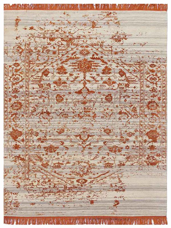 Limited DALBY DA-722 White Ivory Orange  Transitional Knotted Rug Discount