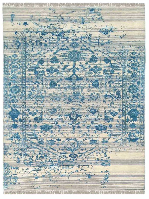 Limited DALBY DA-722 Ivory Blue  Transitional Knotted Rug Online Hot Sale