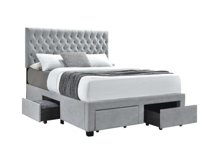 Queen 4-drawer Button Tufted Storage Bed Light Grey Online Sale