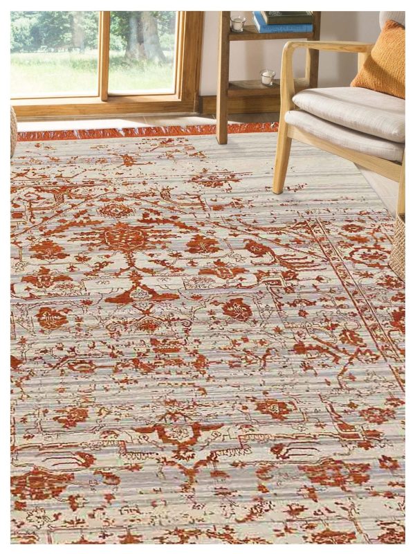 Limited DALBY DA-722 White Ivory Orange  Transitional Knotted Rug Discount