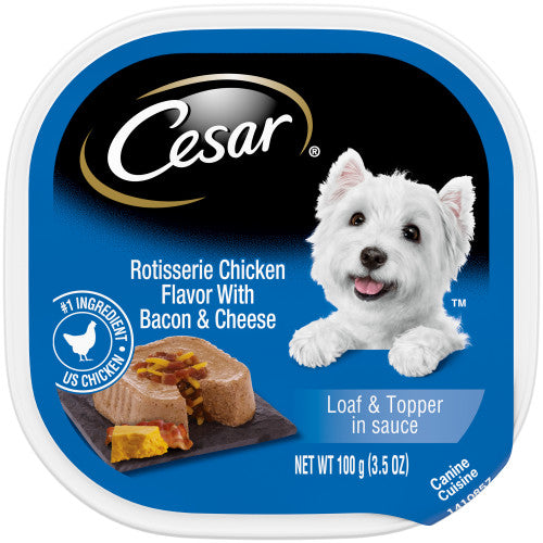 Cesar Loaf & Topper in Sauce Adult Wet Dog Food Rotisserie Chicken w Bacon & Cheese, 24Each 3.5 Oz, 24 Pack (Count of 24) by San Francisco Bay Brand Hot on Sale